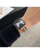 For Apple Watch Series 10 42mm / 9 8 7 41mm / SE (2023) SE (2022) SE 6 5 4 40mm / 3 2 1 38mm Epoxy Watch Band Metal Bangle Strap - Rose Gold+Black