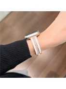 For Apple Watch Series 10 42mm / 9 8 7 41mm / SE (2023) SE (2022) SE 6 5 4 40mm / 3 2 1 38mm Epoxy Watch Band Metal Bangle Strap - Rose Gold+White