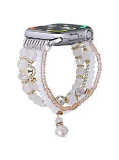   For Apple Watch Series 10 42mm / 9 8 7 41mm / SE (2023) SE (2022) SE 6 5 4 40mm / 3 2 1 38mm Four Rows Bead Chain Strap - White