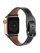 For Apple Watch Series 10 42mm / 9 8 7 41mm / SE (2023) SE (2022) SE 6 5 4 40mm / 3 2 1 38mm Genuine Cow Leather Strap - Black+Black Buckle