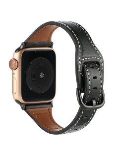   For Apple Watch Series 10 42mm / 9 8 7 41mm / SE (2023) SE (2022) SE 6 5 4 40mm / 3 2 1 38mm Genuine Cow Leather Strap - Black+Black Buckle