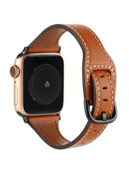 For Apple Watch Series 10 42mm / 9 8 7 41mm / SE (2023) SE (2022) SE 6 5 4 40mm / 3 2 1 38mm Genuine Cow Leather Strap - Brown+Black Buckle