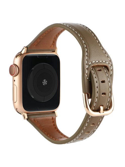 For Apple Watch Series 10 42mm / 9 8 7 41mm / SE (2023) SE (2022) SE 6 5 4 40mm / 3 2 1 38mm Genuine Cow Leather Strap - Coffee+Rose Gold Buckle