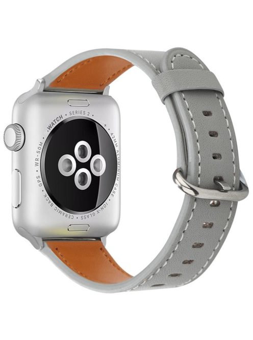 For Apple Watch Series 10 42mm / 9 8 7 41mm / SE (2023) SE (2022) SE 6 5 4 40mm / 3 2 1 38mm Genuine Cow Leather Strap - Grey