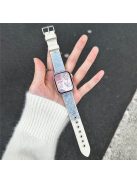 For Apple Watch Series 10 42mm / 9 8 7 41mm / SE (2023) SE (2022) SE 6 5 4 40mm / 3 2 1 38mm Genuine Cow Leather Watch Bracelet - Blue+White