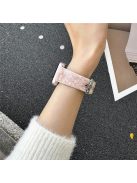 For Apple Watch Series 10 42mm / 9 8 7 41mm / SE (2023) SE (2022) SE 6 5 4 40mm / 3 2 1 38mm Genuine Cow Leather Watch Bracelet - Pink+White