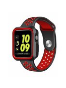 For Apple Watch Series 10 42mm / 9 8 7 41mm / SE (2023) SE (2022) SE 6 5 4 40mm / 3 2 1 38mm Hollow Silicone Watch Strap Dual Color Adjustable Wristband - Red