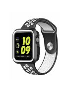 For Apple Watch Series 10 42mm / 9 8 7 41mm / SE (2023) SE (2022) SE 6 5 4 40mm / 3 2 1 38mm Hollow Silicone Watch Strap Dual Color Adjustable Wristband - White