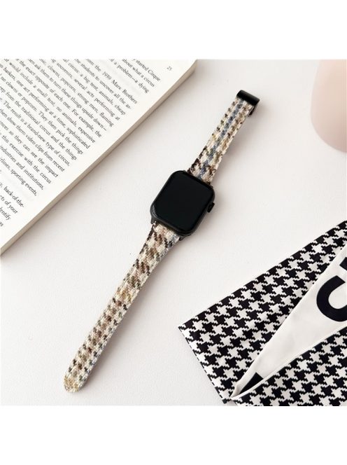 For Apple Watch Series 10 42mm / 9 8 7 41mm / SE (2023) SE (2022) SE 6 5 4 40mm / 3 2 1 38mm Houndstooth Woolen Watch Strap - Apricot