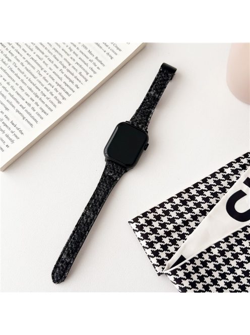 For Apple Watch Series 10 42mm / 9 8 7 41mm / SE (2023) SE (2022) SE 6 5 4 40mm / 3 2 1 38mm Houndstooth Woolen Watch Strap - Black