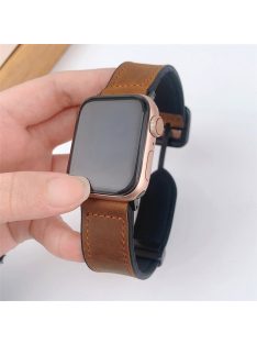   For Apple Watch Series 10 42mm / 9 8 7 41mm / SE (2023) SE (2022) SE 6 5 4 40mm / 3 2 1 38mm Leather+Silicone Wrist Strap - Dark Brown