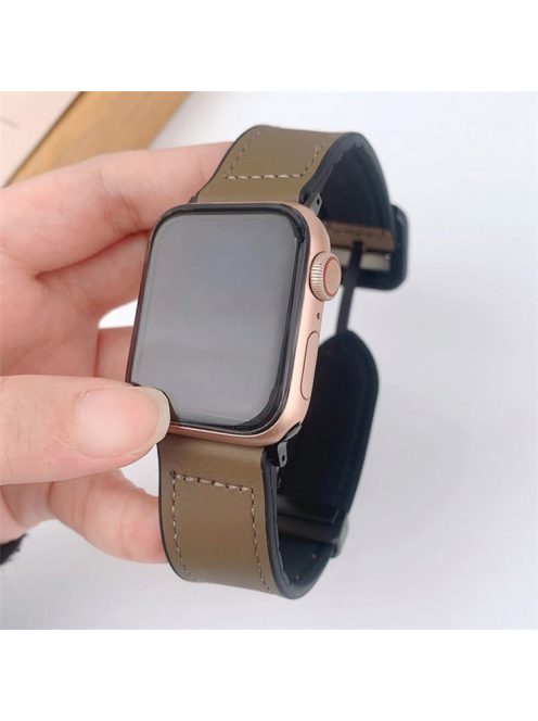 For Apple Watch Series 10 42mm / 9 8 7 41mm / SE (2023) SE (2022) SE 6 5 4 40mm / 3 2 1 38mm Leather+Silicone Wrist Strap - Taupe