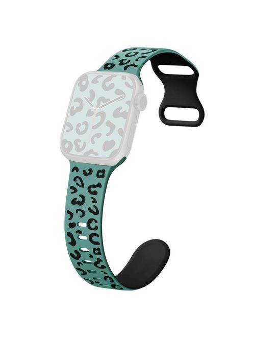 For Apple Watch Series 10 42mm / 9 8 7 41mm / SE (2023) SE (2022) SE 6 5 4 40mm / 3 2 1 38mm Leopard Silicone Strap - Green+Black