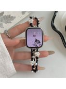 For Apple Watch Series 10 42mm / 9 8 7 41mm / SE (2023) SE (2022) SE 6 5 4 40mm / 3 2 1 38mm Lotus Pearl Decor Watch Strap - Black