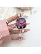 For Apple Watch Series 10 42mm / 9 8 7 41mm / SE (2023) SE (2022) SE 6 5 4 40mm / 3 2 1 38mm Lotus Pearl Decor Watch Strap - Pink