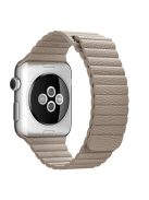 For Apple Watch Series 10 42mm / 9 8 7 41mm / SE (2023) SE (2022) SE 6 5 4 40mm / 3 2 1 38mm Magnetic Loop Genuine Leather Wrist Watch Band - Khaki