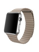 For Apple Watch Series 10 42mm / 9 8 7 41mm / SE (2023) SE (2022) SE 6 5 4 40mm / 3 2 1 38mm Magnetic Loop Genuine Leather Wrist Watch Band - Khaki