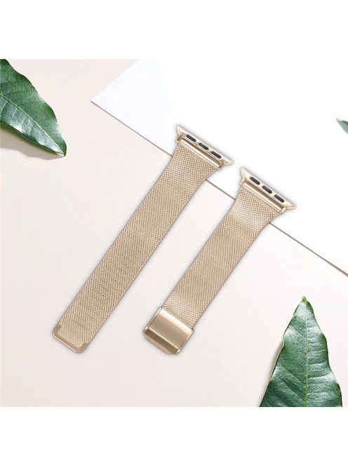 For Apple Watch Series 10 42mm / 9 8 7 41mm / SE (2023) SE (2022) SE 6 5 4 40mm / 3 2 1 38mm Milanese Stainless Steel Magnetic Mesh Watch Band - Champagne Gold