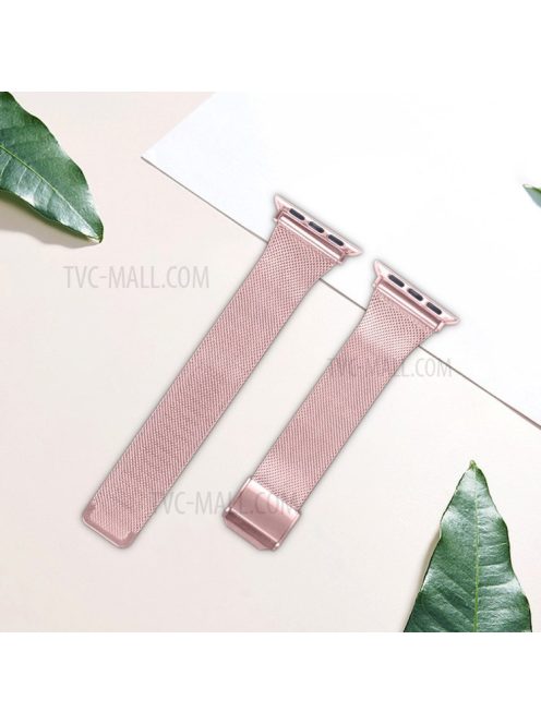 For Apple Watch Series 10 42mm / 9 8 7 41mm / SE (2023) SE (2022) SE 6 5 4 40mm / 3 2 1 38mm Milanese Stainless Steel Magnetic Mesh Watch Band - Pink