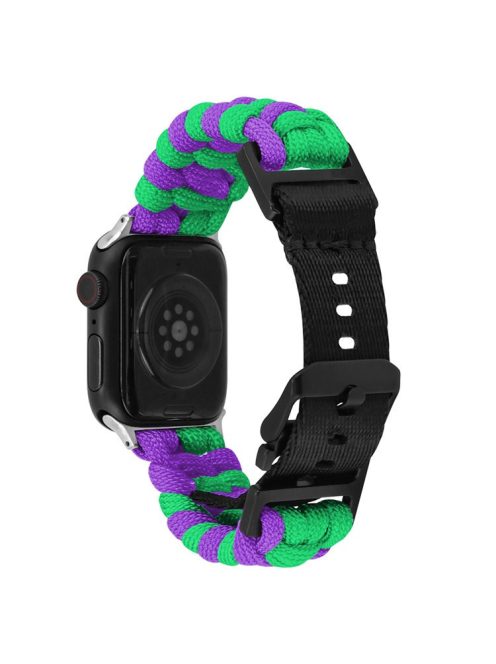 For Apple Watch Series 10 42mm / 9 8 7 41mm / SE (2023) SE (2022) SE 6 5 4 40mm / 3 2 1 38mm Nylon Rope Watch Band Dual Color - Purple+Green