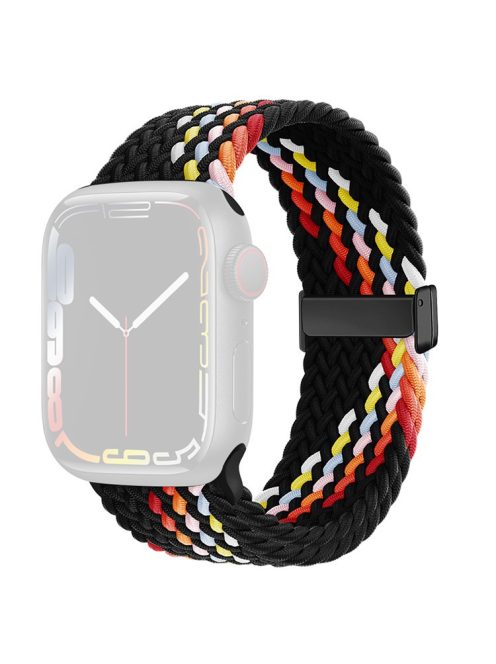 For Apple Watch Series 10 42mm / 9 8 7 41mm / SE (2023) SE (2022) SE 6 5 4 40mm / 3 2 1 38mm Nylon Strap Replacement - Black Rainbow