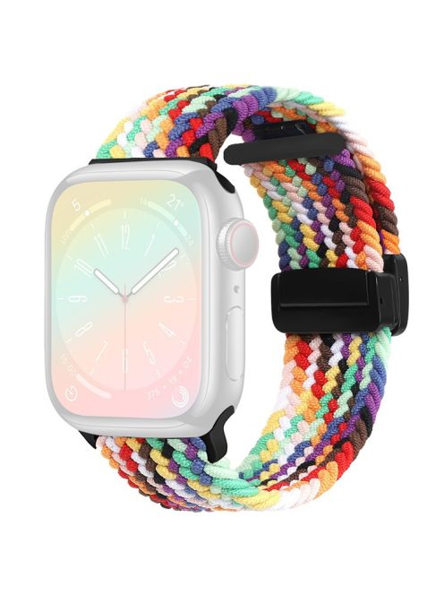 For Apple Watch Series 10 42mm / 9 8 7 41mm / SE (2023) SE (2022) SE 6 5 4 40mm / 3 2 1 38mm Nylon Watch Band Magnetic Strap - Rainbow