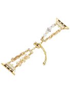 For Apple Watch Series 10 42mm / 9 8 7 41mm / SE (2023) SE (2022) SE 6 5 4 40mm / 3 2 1 38mm Pearl Flower Stainless Steel Bracelet Watch Strap - Gold