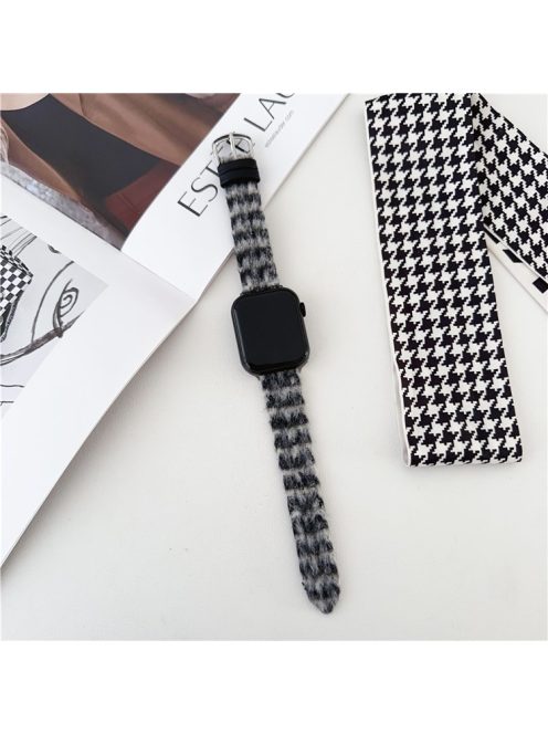 For Apple Watch Series 10 42mm / 9 8 7 41mm / SE (2023) SE (2022) SE 6 5 4 40mm / 3 2 1 38mm Plaid Pattern Woolen Watch Band - Black