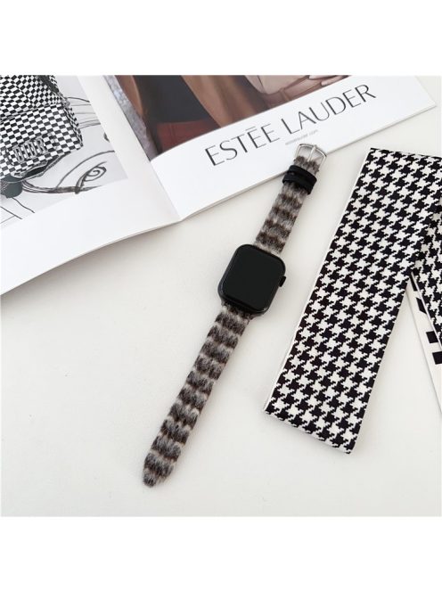 For Apple Watch Series 10 42mm / 9 8 7 41mm / SE (2023) SE (2022) SE 6 5 4 40mm / 3 2 1 38mm Plaid Pattern Woolen Watch Band - Dark Brown