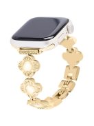 For Apple Watch Series 10 42mm / 9 8 7 41mm / SE (2023) SE (2022) SE 6 5 4 40mm / 3 2 1 38mm Plum Blossom Quick Release Metal Bracelet Watch Strap - Gold