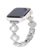 For Apple Watch Series 10 42mm / 9 8 7 41mm / SE (2023) SE (2022) SE 6 5 4 40mm / 3 2 1 38mm Plum Blossom Quick Release Metal Bracelet Watch Strap - Silver