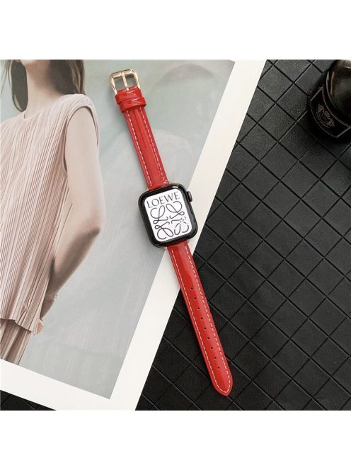 For Apple Watch Series 10 42mm / 9 8 7 41mm / SE (2023) SE (2022) SE 6 5 4 40mm / 3 2 1 38mm Replacement Band PU Watch Strap - Red