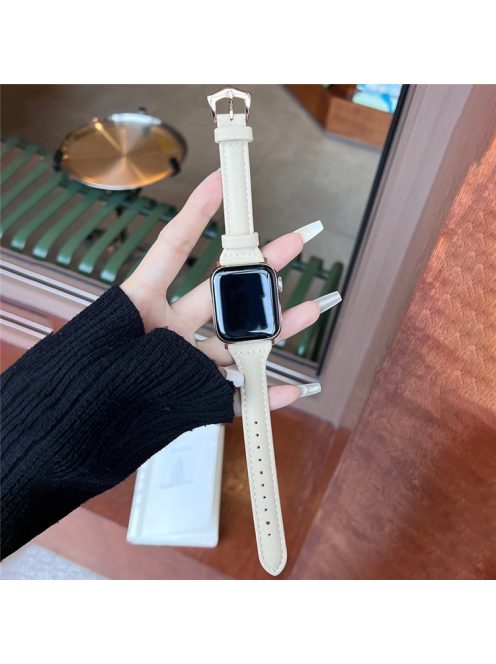 For Apple Watch Series 10 42mm / 9 8 7 41mm / SE (2023) SE (2022) SE 6 5 4 40mm / 3 2 1 38mm Replacement PU Watch Strap - Apricot