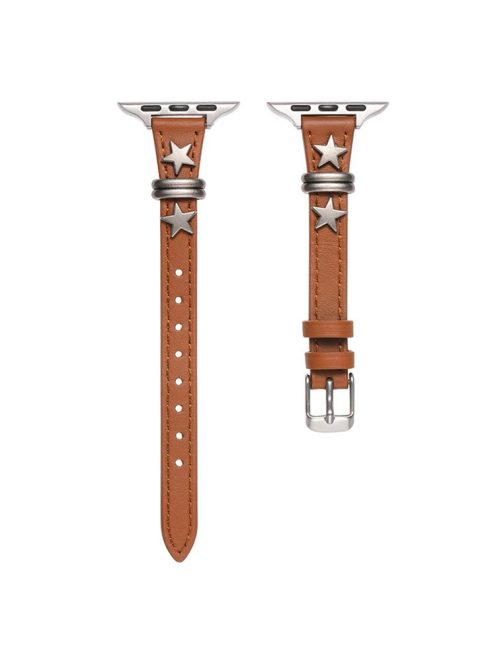 For Apple Watch Series 10 42mm / 9 8 7 41mm / SE (2023) SE (2022) SE 6 5 4 40mm / 3 2 1 38mm Retro Watch Band with Star Decor - Brown