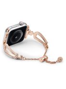 For Apple Watch Series 10 42mm / 9 8 7 41mm / SE (2023) SE (2022) SE 6 5 4 40mm / 3 2 1 38mm Rhinestone Decor Bracelet U-Shape Zinc Alloy Watch Strap - Rose Gold