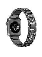 For Apple Watch Series 10 42mm / 9 8 7 41mm / SE (2023) SE (2022) SE 6 5 4 40mm / 3 2 1 38mm Rhinestone Decor Wrist Strap Stainless Steel Watch Band Replacement - Black