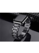 For Apple Watch Series 10 42mm / 9 8 7 41mm / SE (2023) SE (2022) SE 6 5 4 40mm / 3 2 1 38mm Rhinestone Decor Wrist Strap Stainless Steel Watch Band Replacement - Black