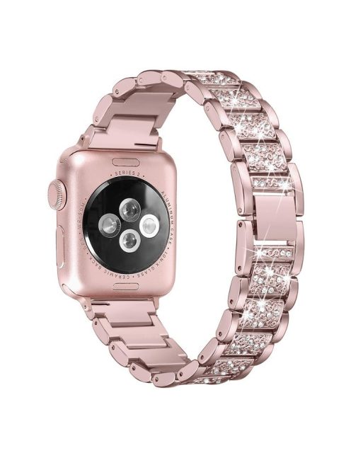 For Apple Watch Series 10 42mm / 9 8 7 41mm / SE (2023) SE (2022) SE 6 5 4 40mm / 3 2 1 38mm Rhinestone Decor Wrist Strap Stainless Steel Watch Band Replacement - Rose Gold