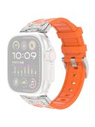 For Apple Watch Series 10 42mm / 9 8 7 41mm / SE (2023) SE (2022) SE 6 5 4 40mm / 3 2 1 38mm Rhinestone Silicone Rubber Strap - Orange