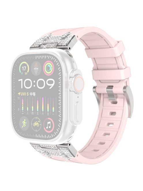 For Apple Watch Series 10 42mm / 9 8 7 41mm / SE (2023) SE (2022) SE 6 5 4 40mm / 3 2 1 38mm Rhinestone Silicone Rubber Strap - Pink