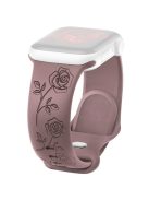 For Apple Watch Series 10 42mm / 9 8 7 41mm / SE (2023) SE (2022) SE 6 5 4 40mm / 3 2 1 38mm Rose Engraved Watch Strap Silicone Band - Smoky Purple