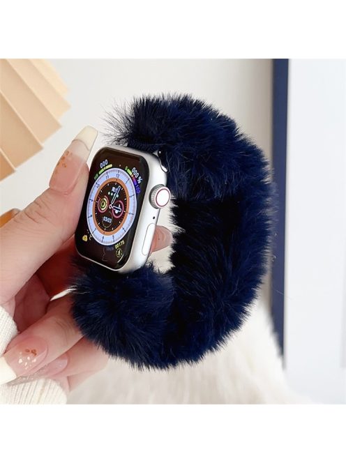 For Apple Watch Series 10 42mm / 9 8 7 41mm / SE (2023) SE (2022) SE 6 5 4 40mm / 3 2 1 38mm Scrunchie Watch Strap Soft Plush - Navy Blue