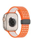 For Apple Watch Series 10 42mm / 9 8 7 41mm / SE (2023) SE (2022) SE 6 5 4 40mm / 3 2 1 38mm Silicone Strap Dual-Color Magnetic Watch Band - Orange+White