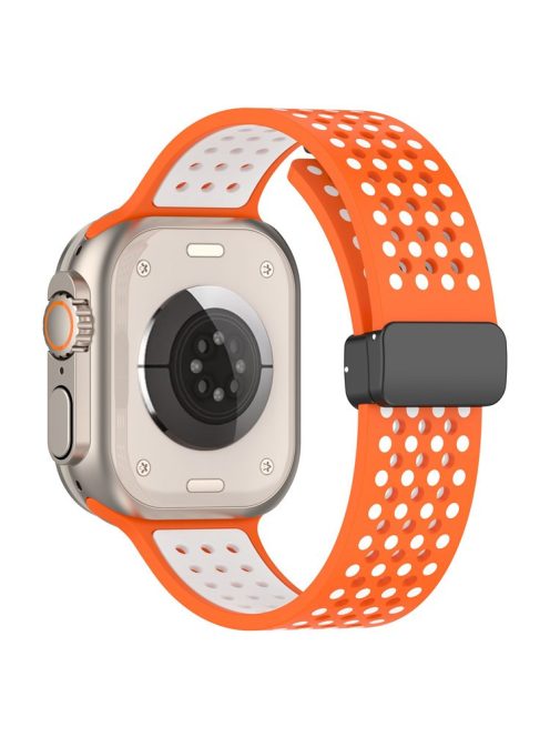 For Apple Watch Series 10 42mm / 9 8 7 41mm / SE (2023) SE (2022) SE 6 5 4 40mm / 3 2 1 38mm Silicone Strap Dual-Color Magnetic Watch Band - Orange+White