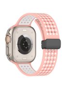 For Apple Watch Series 10 42mm / 9 8 7 41mm / SE (2023) SE (2022) SE 6 5 4 40mm / 3 2 1 38mm Silicone Strap Dual-Color Magnetic Watch Band - Pink+White