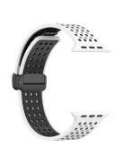 For Apple Watch Series 10 42mm / 9 8 7 41mm / SE (2023) SE (2022) SE 6 5 4 40mm / 3 2 1 38mm Silicone Strap Dual-Color Magnetic Watch Band - White+Black