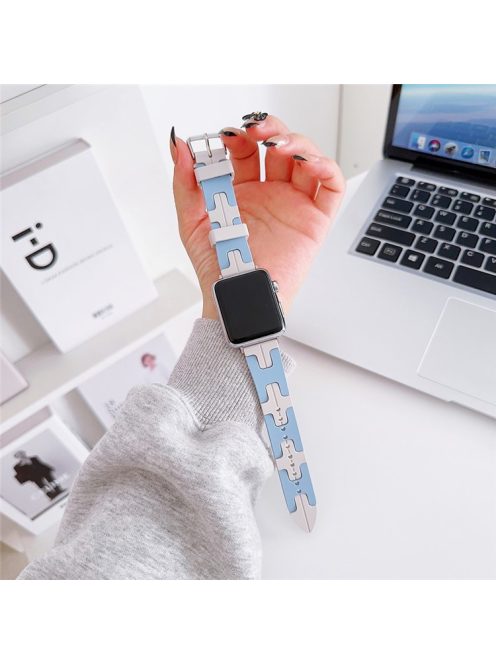 For Apple Watch Series 10 42mm / 9 8 7 41mm / SE (2023) SE (2022) SE 6 5 4 40mm / 3 2 1 38mm Silicone Watch Strap - Baby Blue / White