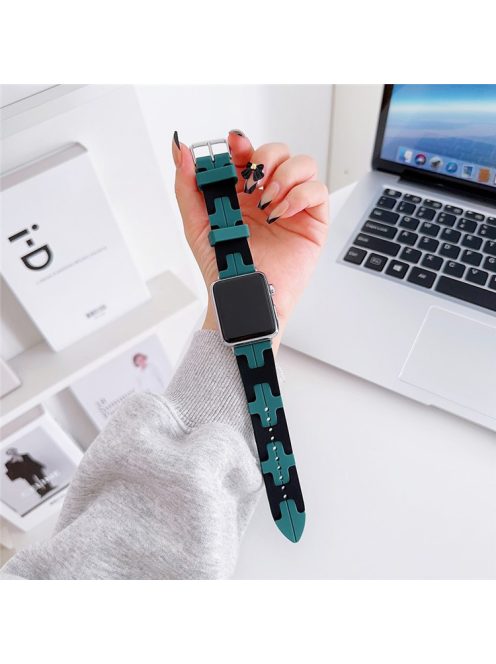 For Apple Watch Series 10 42mm / 9 8 7 41mm / SE (2023) SE (2022) SE 6 5 4 40mm / 3 2 1 38mm Silicone Watch Strap - Cyan / Black