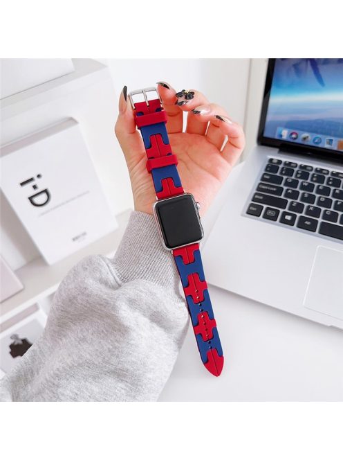 For Apple Watch Series 10 42mm / 9 8 7 41mm / SE (2023) SE (2022) SE 6 5 4 40mm / 3 2 1 38mm Silicone Watch Strap - Red / Blue