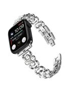 For Apple Watch Series 10 42mm / 9 8 7 41mm / SE (2023) SE (2022) SE 6 5 4 40mm / 3 2 1 38mm Stainless Steel Band Pearl Four Leaf Clover Watch Strap - Silver